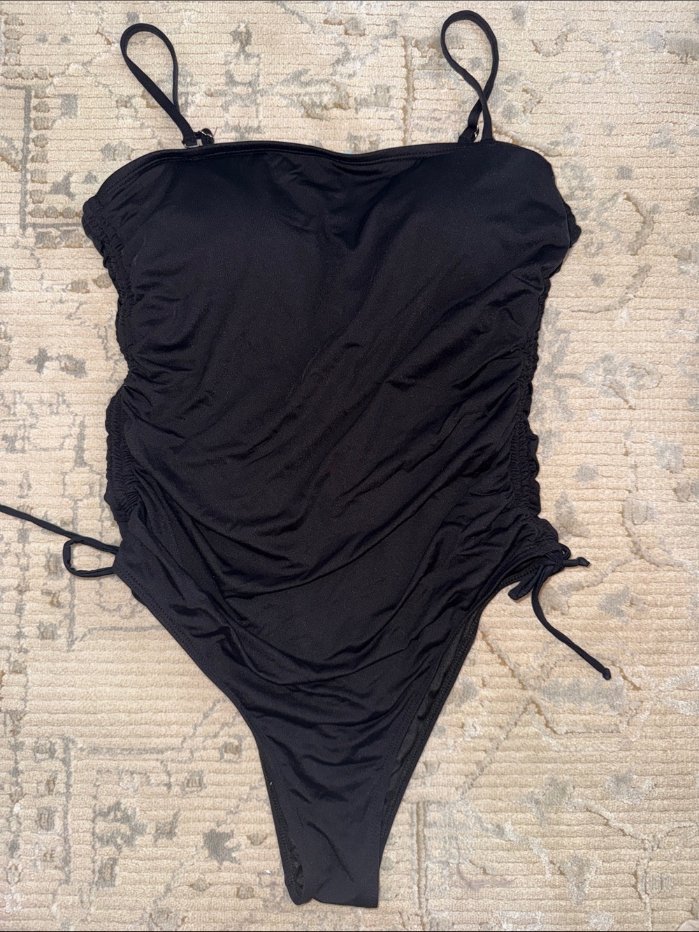 Younique Black Girls' One-Piece Ruched Swimsuit with Adjustable Straps